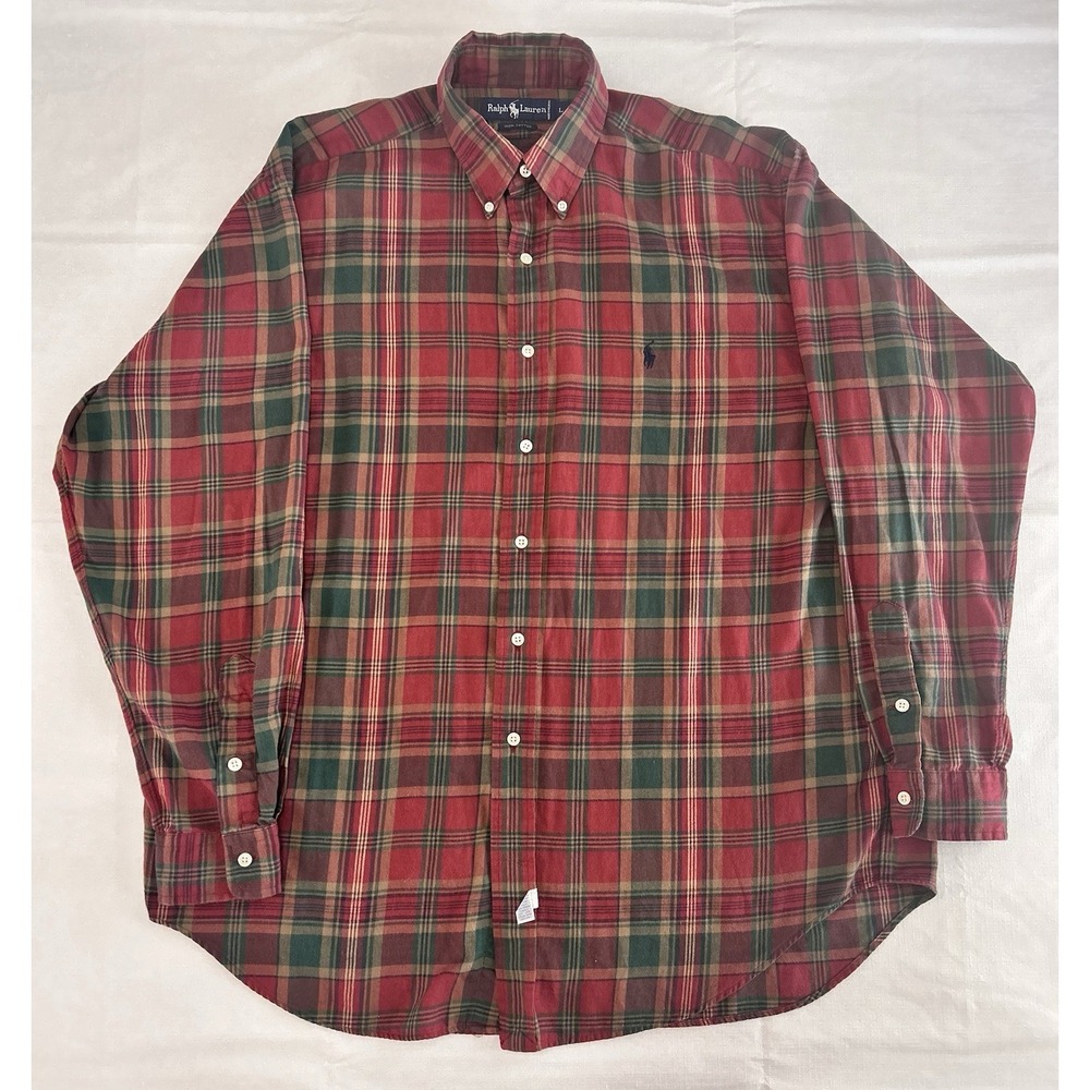 Vintage Ralph Lauren Men's Long Sleeve Flannel Shirt Size Large Red Green